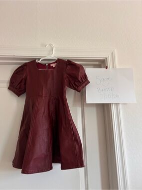 Ivy City Co Bebe in Faux Leather Maroon Puff-Sleeve Dress